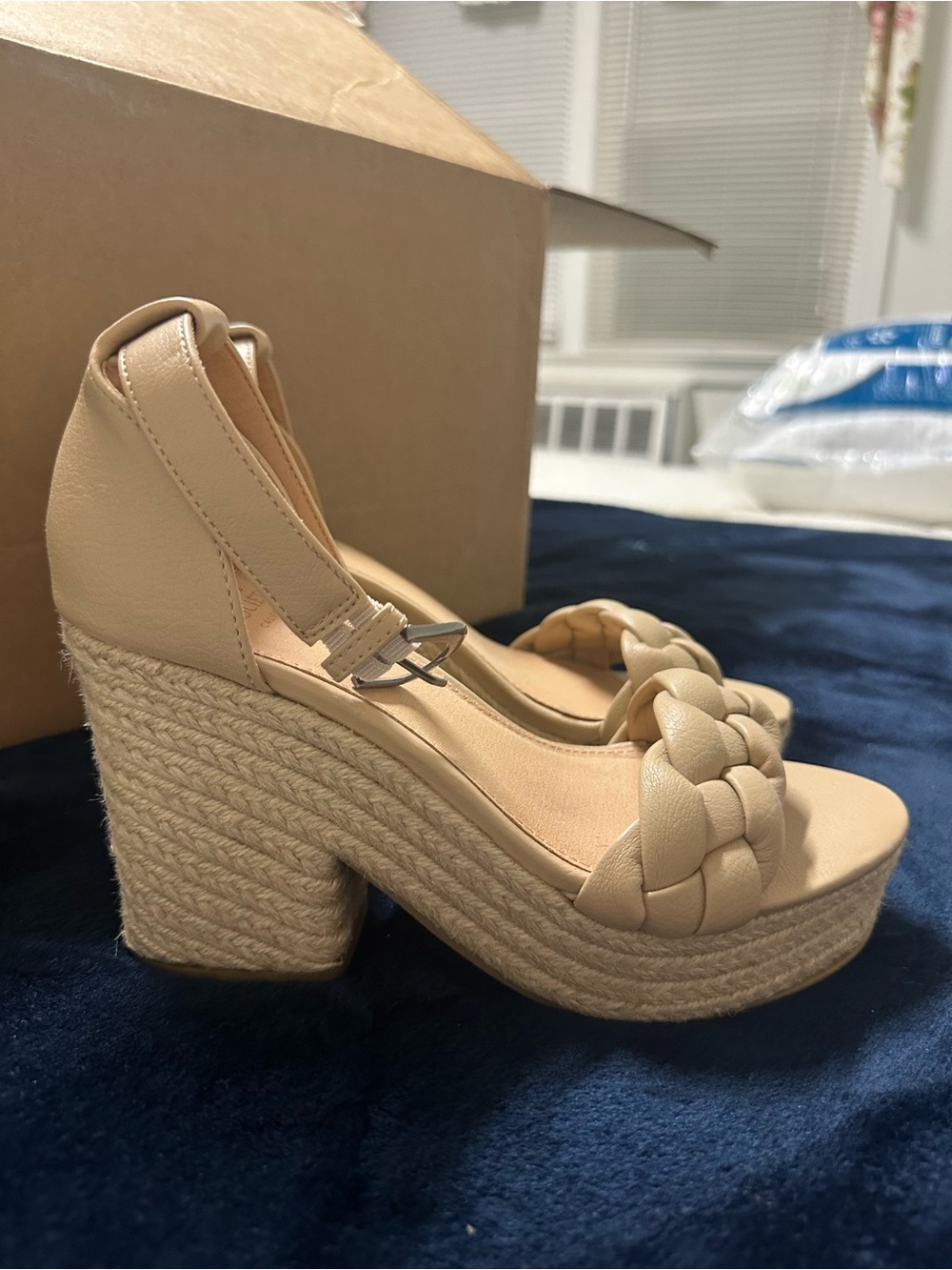 Vici Beige Braided Platform Espadrille Heels